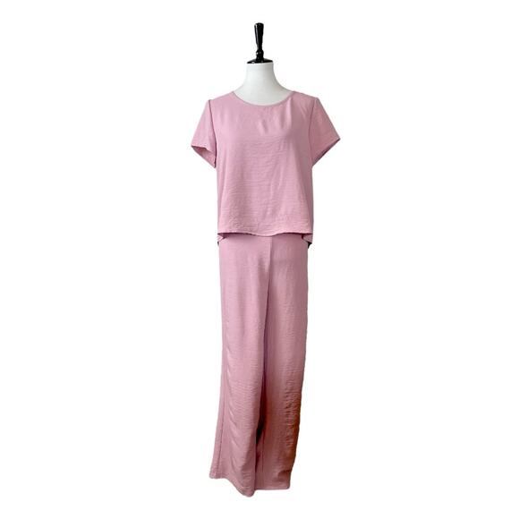 Saints New 2 Piece Set Wide Leg Pant Short Sleeve Top Blush Pink Women’s Size XL - Picture 1 of 15